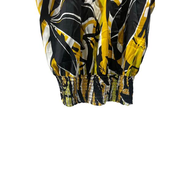 Cache Black Yellow Abstract Floral Sleeveless Smocked Top Women's Size Medium - Picture 3 of 7